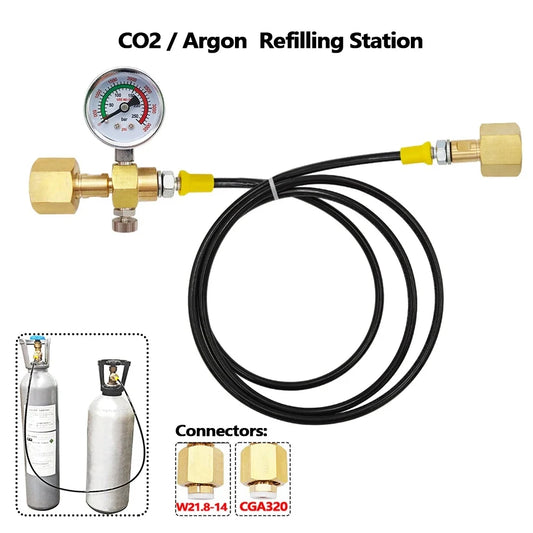 Nachfüllstation-Ladeadapter übertragen Stickstoff-Argon-CO2 von 40L-Flasche auf kleine Schweißtanks G5/8, W21.8-14, CGA320