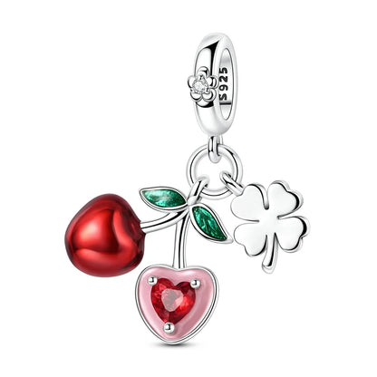 Rote Serie 925er Sterlingsilber, Koi-Herz, Pilz, Feuerwerkskörper, Kaffeemaschine, Charm, passend für DIY-Armbänder, Halsketten, exquisite lustige Geschenke