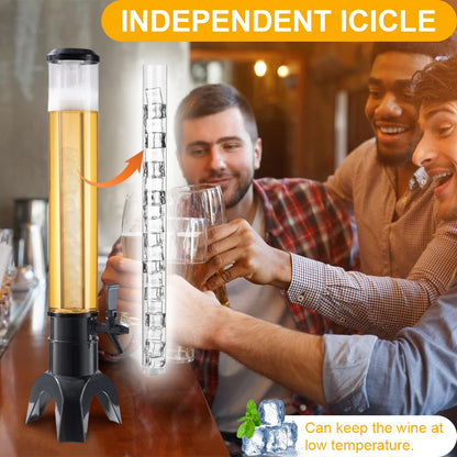 3L Bierspender Getränkespender mit Zapfhahn und Eisröhre Tisch-Schnapsspender, transparenter Getränkespender für Bar-Partys