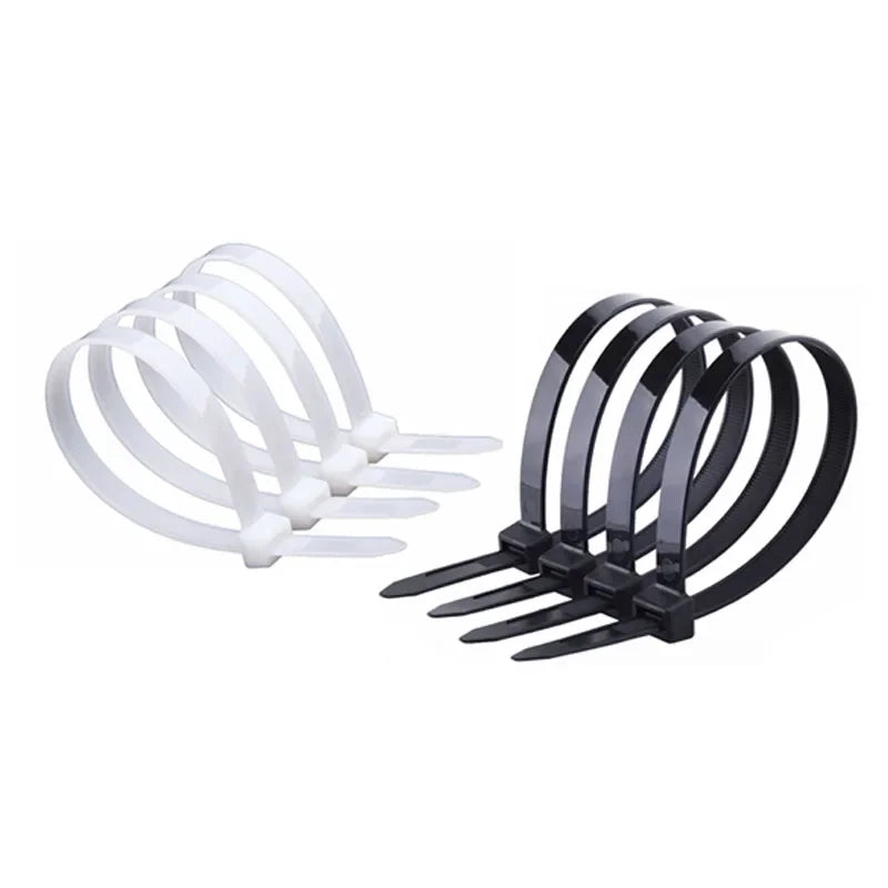 250/500/1000 Stück selbstsichernde weiße schwarze Kunststoff-Nylon-Kabelbinder, Befestigungsring, Nylon-Klemmband mit Schloss, 3 x 100, 4 x 300 mm