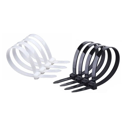 250/500/1000 Stück selbstsichernde weiße schwarze Kunststoff-Nylon-Kabelbinder, Befestigungsring, Nylon-Klemmband mit Schloss, 3 x 100, 4 x 300 mm