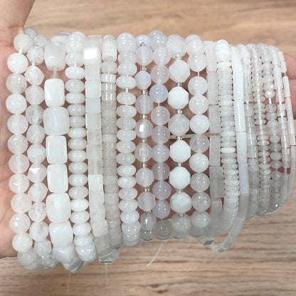 44 Arten weiße Chalcedon-Jade-Achat-Perle, Naturstein, Rondelle-Würfel, facettierte lose Perlen für Schmuckherstellung, Armbänder, Zubehör