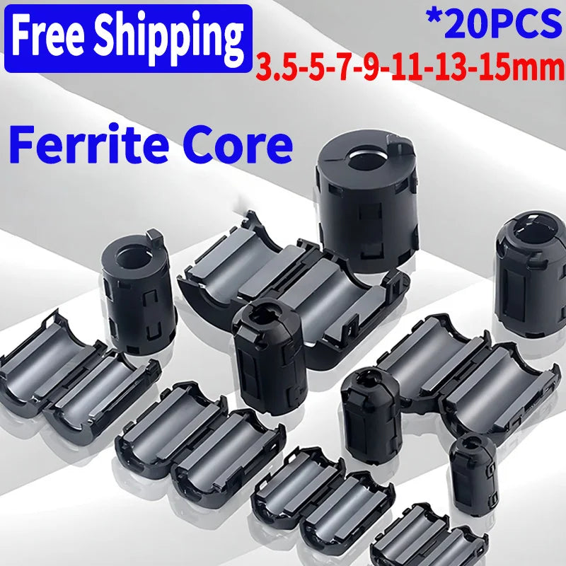 20 Stück 3.5/5/7/9/11/13/15mm EMK-Ringkern Ferrit perlen klemme Drossel spule Ferrit filter clip kabel für schwarzes magnetisches Aufschnappen