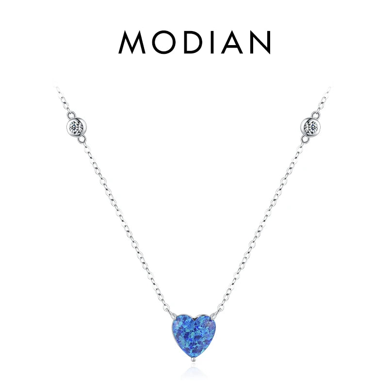 Modian 925 Sterling Silber van Gogh Sternen himmel Design blau Herz Opal Anhänger Halskette Mode Glieder kette für Frauen edlen Schmuck