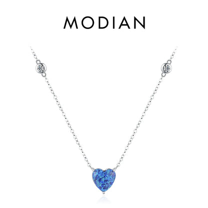 Modian 925 Sterling Silber van Gogh Sternen himmel Design blau Herz Opal Anhänger Halskette Mode Glieder kette für Frauen edlen Schmuck