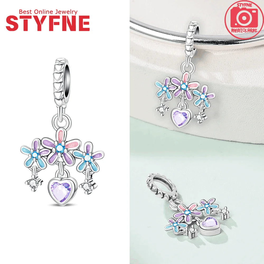Sterling Silber 925, Fantasie, buntes Herz, Charm-Planeten-Anhänger, Perlen, passend für Original-Armband, Perle für Frauen, edler Schmuck, Geschenk