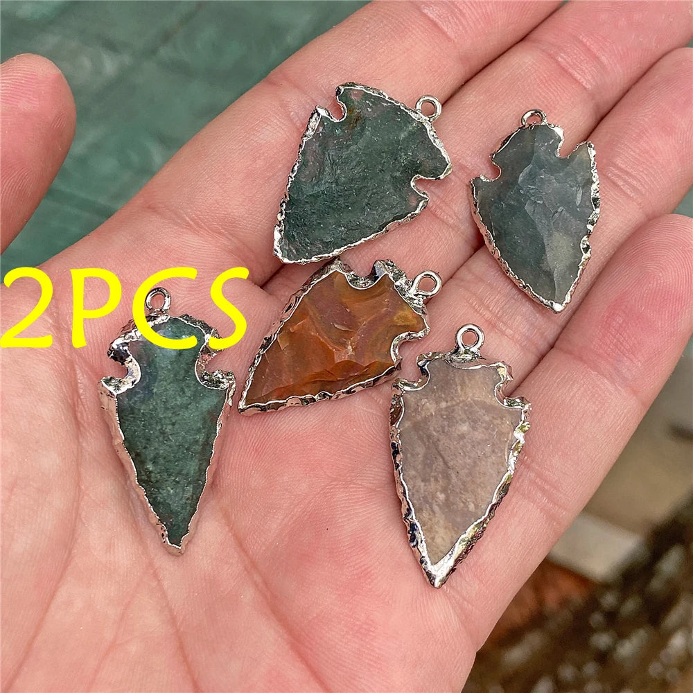 Echte Stein Pfeile Halskette Anhänger Rohkristall Quarz Anhänger Handwerk Amethyst Obsidian Pfeilspitze Energie Glücksbringer Herstellung Diy