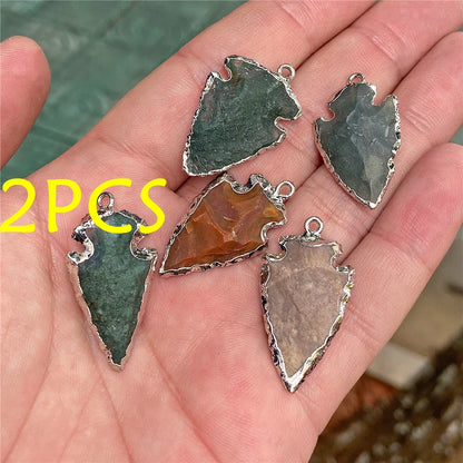 Echte Stein Pfeile Halskette Anhänger Rohkristall Quarz Anhänger Handwerk Amethyst Obsidian Pfeilspitze Energie Glücksbringer Herstellung Diy