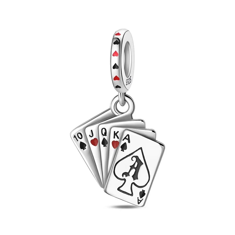 Geheimnisvoller Charm-Anhänger aus 925er-Sterlingsilber mit Hexen- und Tarotkarten-Spielkarten, passend für DIY-Armbänder, Halsketten, die als Glücksgeschenk wünscht