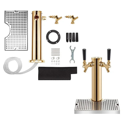 Dreifachhähne aus Edelstahl für Fassbierturmspender mit Tropfschale, Fass-Bierturm, Kegerator-Turm, vormontiertes Kit für Bar