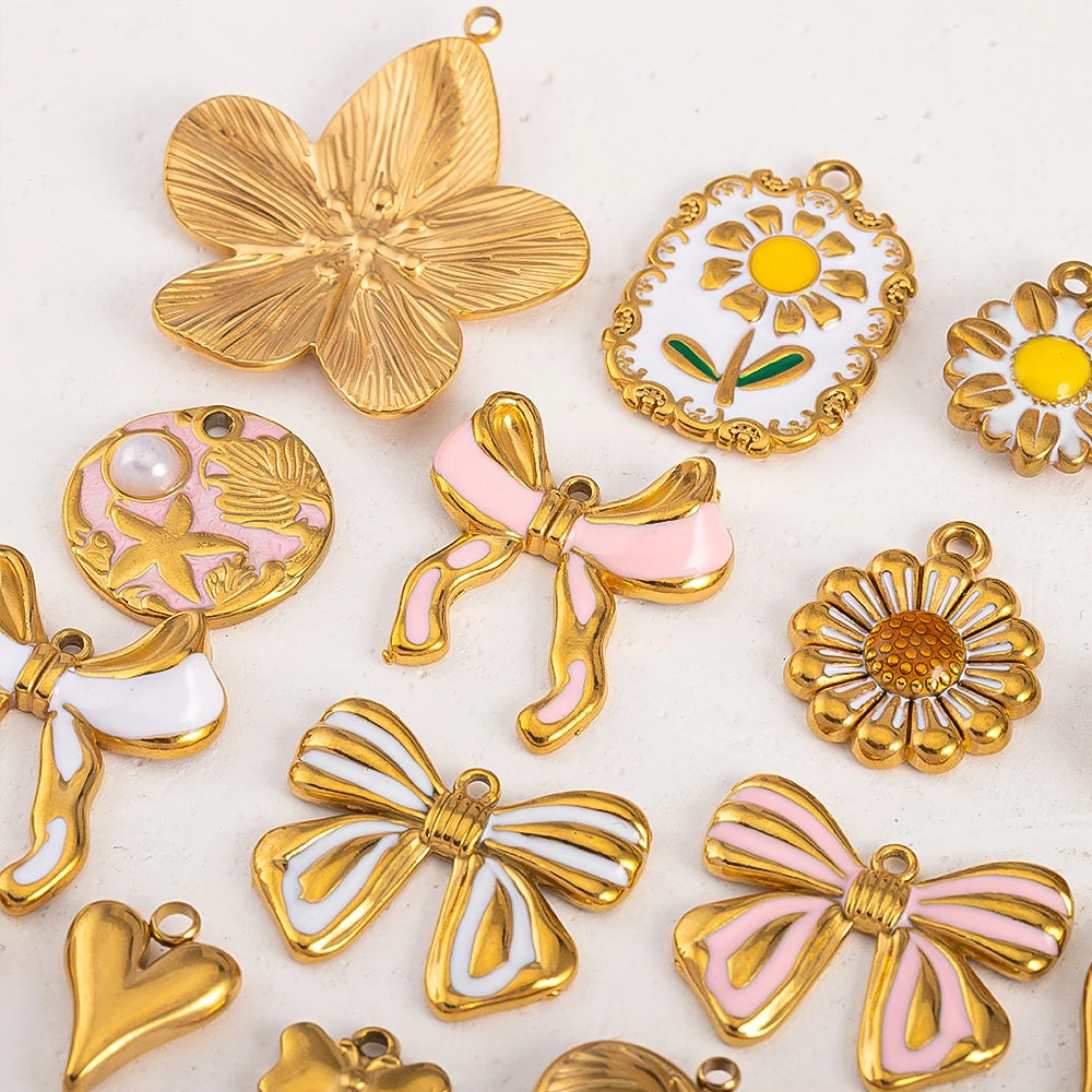 2 Stück 5 Stück Edelstahl Blume Schmetterling Liebe Herz Schleife Anhänger für DIY Halskette Ohrring Geschenk Schmuckherstellung Zubehör