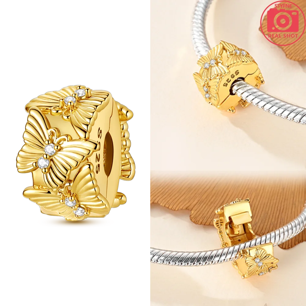 Charms aus 925er Silber, Original-Gold, exquisiter Schmetterlings-Anhänger, Ahornblatt-Herz-Perlen, passend für Armbänder, Damenschmuck, DIY-Zubehör, Geschenk
