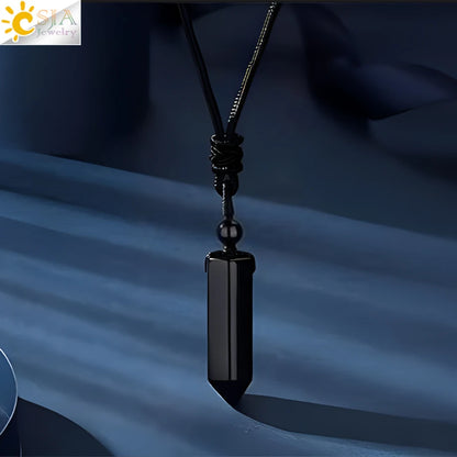 CSJA Sechseckige Naturstein-Anhänger-Kristall-Halskette für Damen und Herren, Amethyst, Tigerauge, schwarzer Obsidian, verstellbare Seilkette H477