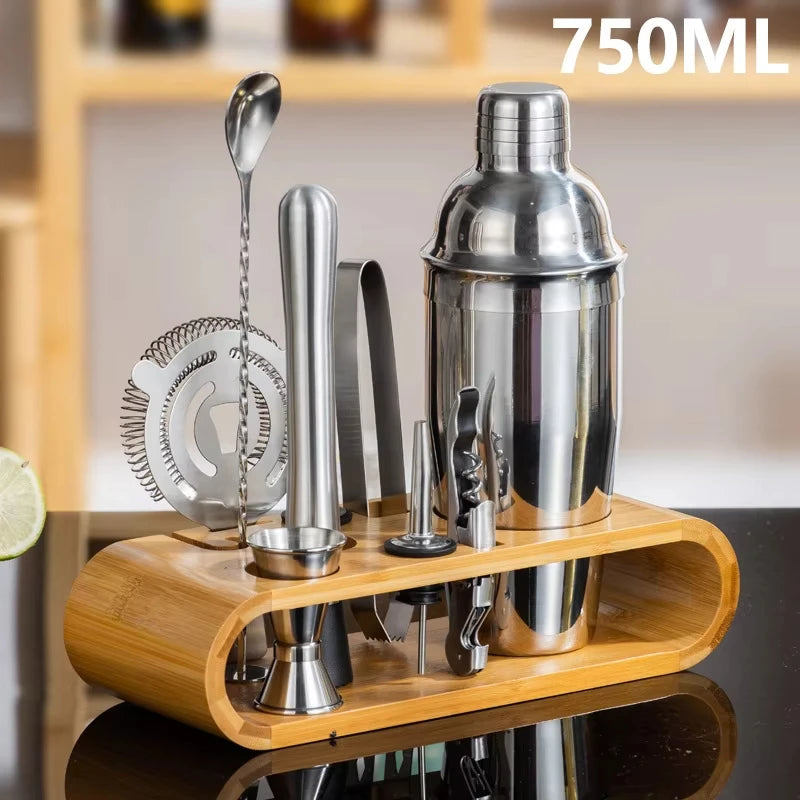 Mixology Barkeeper Kit 10-teiliges Bar-Werkzeugset mit Bambusständer Martini-Cocktail-Shaker-Set für ein perfektes Getränkemisch-Erlebnis
