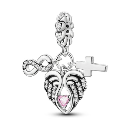 Romantische Schleifenperlen aus 925er-Sterlingsilber und herzförmiger, unendlicher baumelnder Charm, passend für Armbänder, schöne Schmuck-Accessoires, Geschenke