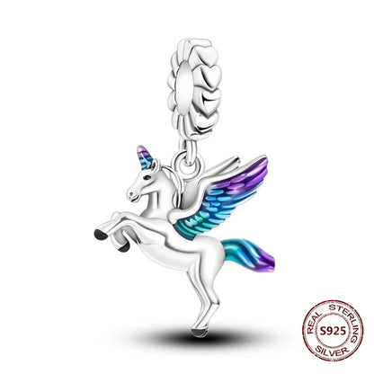 Gelber Sonnenblumen-Charm aus 925er Silber, Original-Zirkon, Kolibri, Einhorn-Charms, passend für Armbänder, DIY-Schmuck für Frauen, Hochzeitsgeschenk