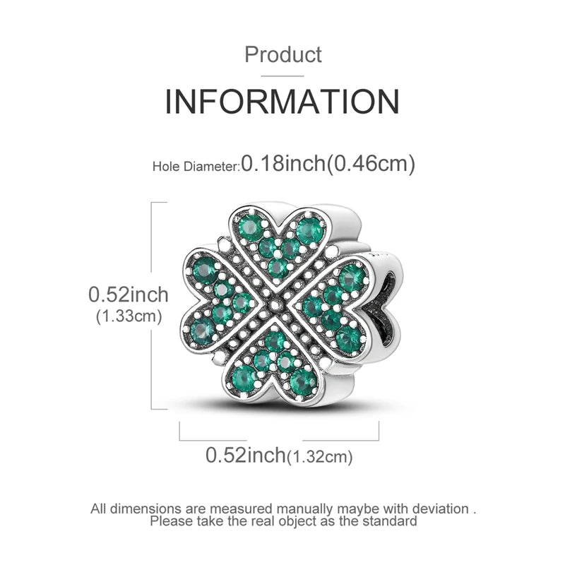925er Sterlingsilber, grüne Charms, Perlen, vierblättriges Kleeblatt, baumelnd, für Frauen und Mädchen, Original-Armband, DIY-Schmuck, Geschenke