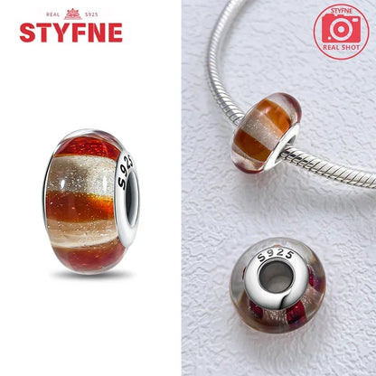 Echtes Sterlingsilber 925, Blumen-Charms, Glas, neue Original-Perle, bunt, Murano, passend für Original-Armbänder, DIY für Frauen, Schmuck, Geschenke