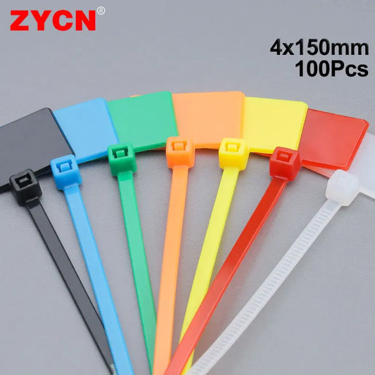 100 Stück 4x150mm Easy Mark Kunststoff Nylon Kabelbinder Tag Etiketten selbstsicher nde Markierungen Reiß verschluss Netzwerks ch laufe Draht bänder Farbe wasserdicht