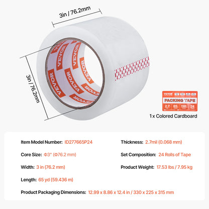 SucceBuy 6/24 Rollen 7,6 cm 70 m hochviskoses, transparentes Klebeband, transparentes Verpackungsband für Büroverpackungen, Expressverpackungen