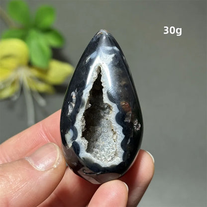 Natürlicher schwarzer Achat, Kristallloch, eiförmiger Kristall, Heilung, spirituelle Meditation, Mineralquarz, Aura, Energie, Heimdekoration