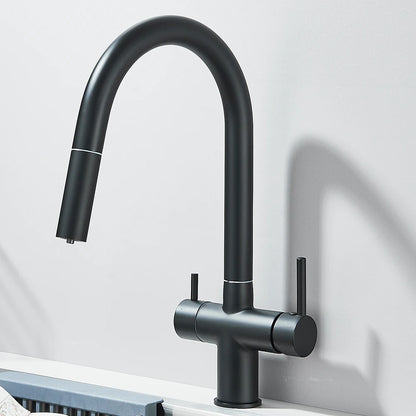 Gefilterter Küchenspüle-Wasserhahn mit einziehbarem Sprühgerät, Messing-Wasserfilterhahn, Trinkwasserhahn, Waschbeckenmischer für die Küche