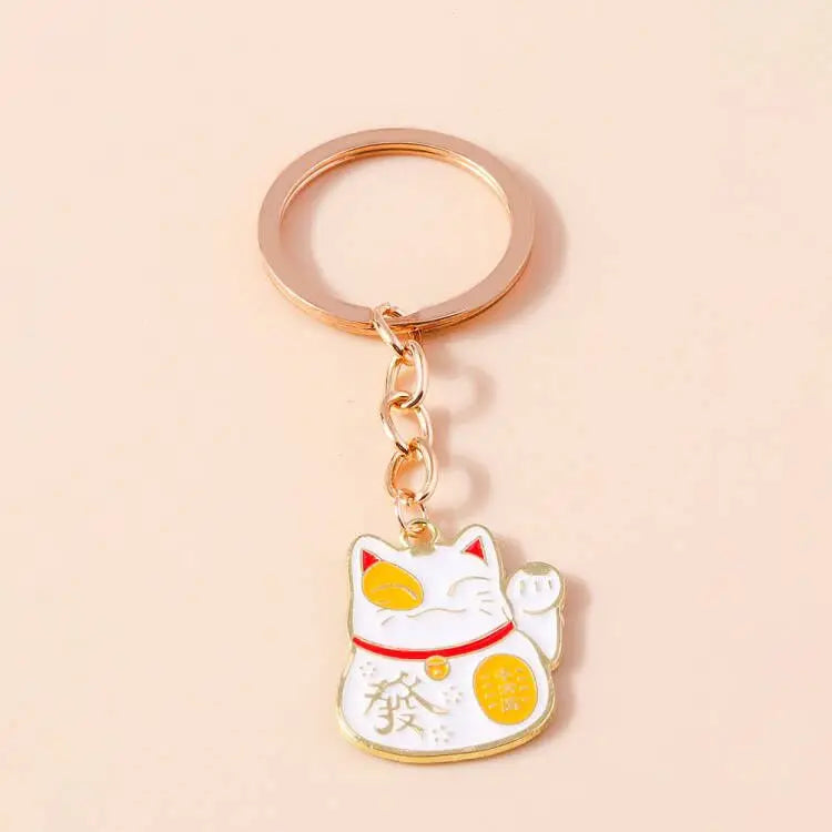 Elegante Edelstein Jade Bambus Schlüssel bund Charms Emaille Glück Katze Schlüssel ringe für Frauen Männer Handtasche Anhänger DIY Schmuck Zubehör