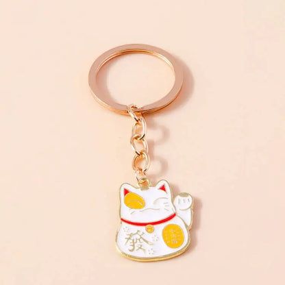 Elegante Edelstein Jade Bambus Schlüssel bund Charms Emaille Glück Katze Schlüssel ringe für Frauen Männer Handtasche Anhänger DIY Schmuck Zubehör
