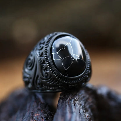 Vintage handgemachte türkische schwarze Zirkon Ringe Retro Männer Edelstahl Tigerauge Stein Ringe klassische Hochzeit Verlobung Schmuck