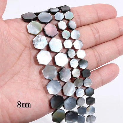 Natürliche graue schwarze Muschelperlen, rund, quadratisch, Perlmutt-Muschelperlen für die Schmuckherstellung, DIY-Charm, Halskette, Armband, Ohrringe