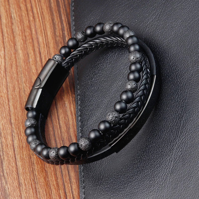 Charm Braid Rope Bracelet For Men Stainless Steel Magnetic Buckle Genuine Leather Bracelets &amp; Bangles Male Female Jewelry