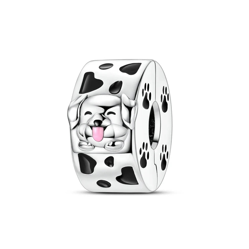 Lucky Clover Clip Charms 925 Sterling Silber Original Black Cat Stopper Clamp Silikon Spacer Charm für DIY Schmuck Armband