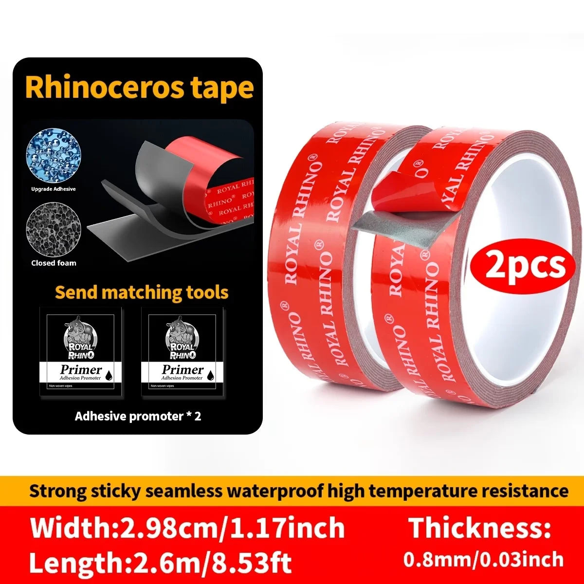 2 Rollen starkes doppelseitiges Klebeband, Acrylschaum-Klebeband, hochviskoses Klebeband, keine Spuren, Wandfixierungsaufkleber für die Auto-, Heim- und Industriebranche