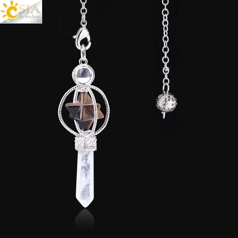 CSJA Esoterik Kristallpendel für Wünschelpen, Weissagung, Pendel, Merkaba, Naturstein-Anhänger, klarer Quarz, rote Bronze, G930