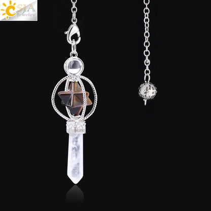 CSJA Esoterik Kristallpendel für Wünschelpen, Weissagung, Pendel, Merkaba, Naturstein-Anhänger, klarer Quarz, rote Bronze, G930