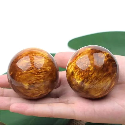 5cm goldene Seide See weide Hand Massage Ball Blut Bernstein Harz senkt Blutdruck Jade Baoding Ball Fitness Handball