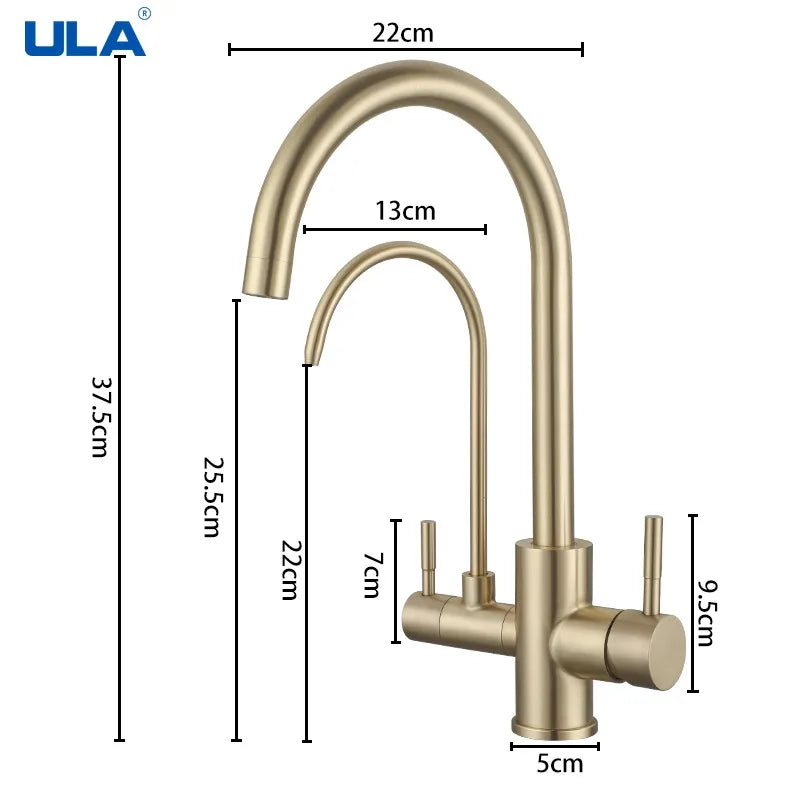 Ula gefilterte Küchen armaturen heißes und kaltes Trinkwasser 3-Wege-Filter Küchen spüle Mixer Rotations hähne Kran Doppel griff