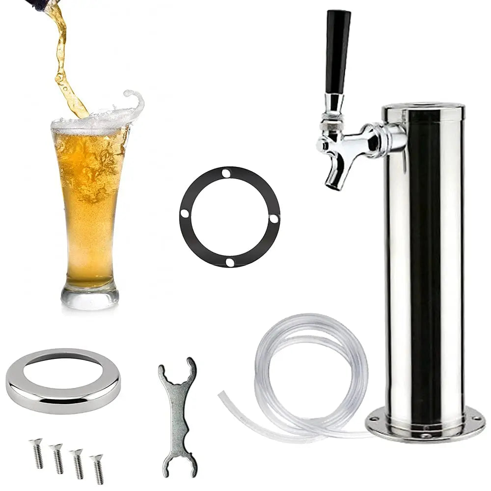 Einfacher silberner Bierspender aus Edelstahl mit Wasserhähnen, selbstgebraute Biersäule für Weißwein, Bier, Getränke, Bar, Kneipen – Einzelhahn