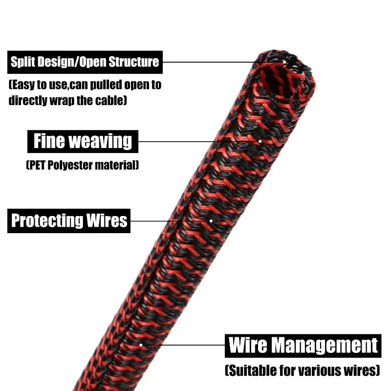 5/10 Meter PET-Geflechtkabelhülle 3mm~32mm Selbstschließende Ummantelung Hoher Schutz Verschleißfeste Isolierte Ummantelung Kabelorganisator
