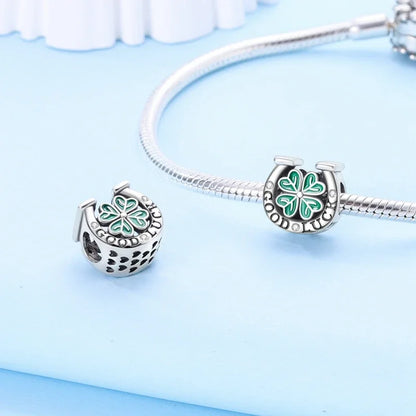 Silber S925 Glück Charms Bunte Vierblättriges Kleeblatt Hufeisen Perlen Fit Original Armbänder für Frauen Party Feine Geschenke DIY