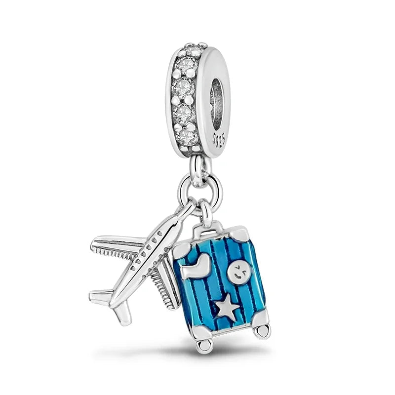 Reisepass-Charms aus 925er-Sterlingsilber, passend für Original-Armbänder, DIY-Flugzeug-Erde-Perlen für die Schmuckherstellung als Geschenk