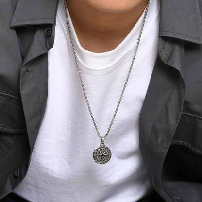 Vnox Vintage Compass Pendant Necklaces for Men and Boys, Stainless Steel Coin Necklace, Rock Hiphop Collar, Graduation Gid Gift
