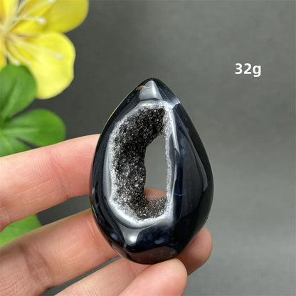 Natürlicher schwarzer Achat, Kristallloch, eiförmiger Kristall, Heilung, spirituelle Meditation, Mineralquarz, Aura, Energie, Heimdekoration