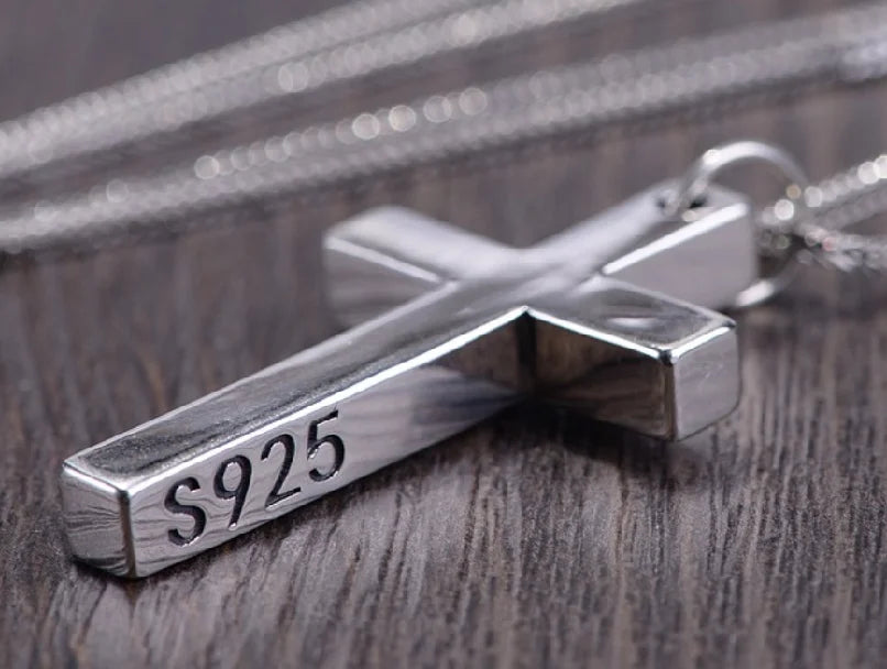 100 % massiver S925-Sterlingsilber-Kreuz-Anhänger für Männer und Frauen, glatt, hochglanzpoliert, schlichtes Design, Jesus Christus, Schmuck, Geschenk