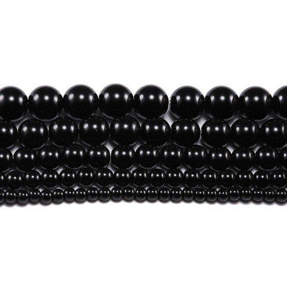 Glatte schwarze Achate Natursteinperlen für Schmuckherstellung runde Onyx lose Perlen 6 8 10 12 mm DIY Armband Halskette 15 Zoll
