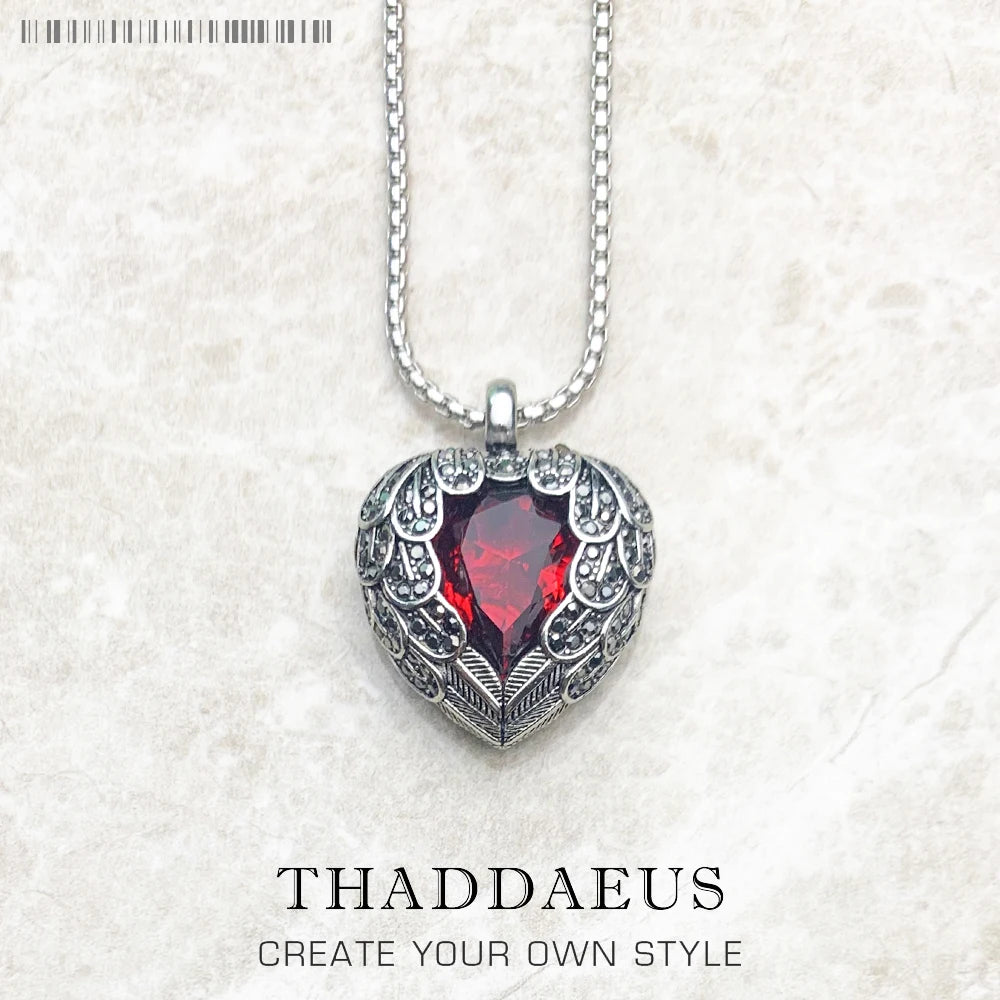 Anhänger Halskette Rot Winged Herz Marke Link Kette Mode Schmuck Europa Stil 925 Stering Silber Geschenk Für Frauen