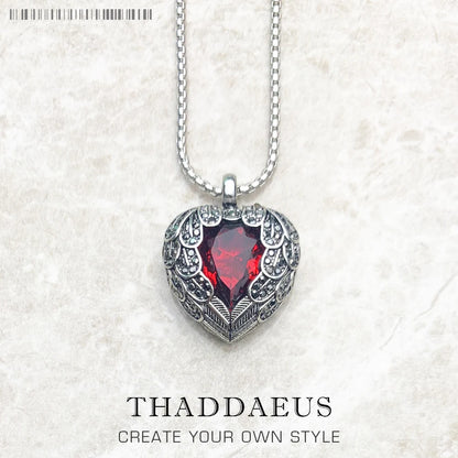 Anhänger Halskette Rot Winged Herz Marke Link Kette Mode Schmuck Europa Stil 925 Stering Silber Geschenk Für Frauen