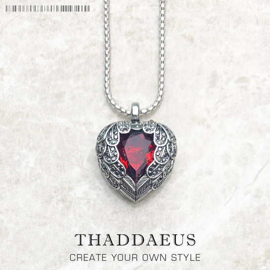 Anhänger Halskette Rot Winged Herz Marke Link Kette Mode Schmuck Europa Stil 925 Stering Silber Geschenk Für Frauen
