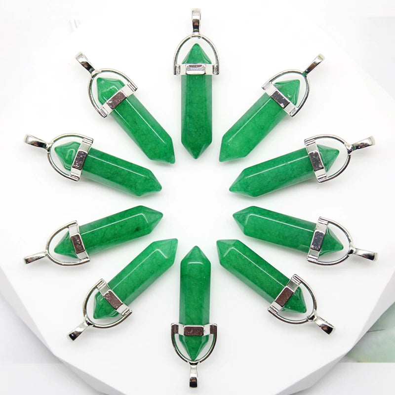 24 stücke Natürliche Stein Achate Quarz Kristall Anhänger Für Halskette Charme Fluorit Sechseckigen Anhänger DIY Schmuck Machen Zubehör