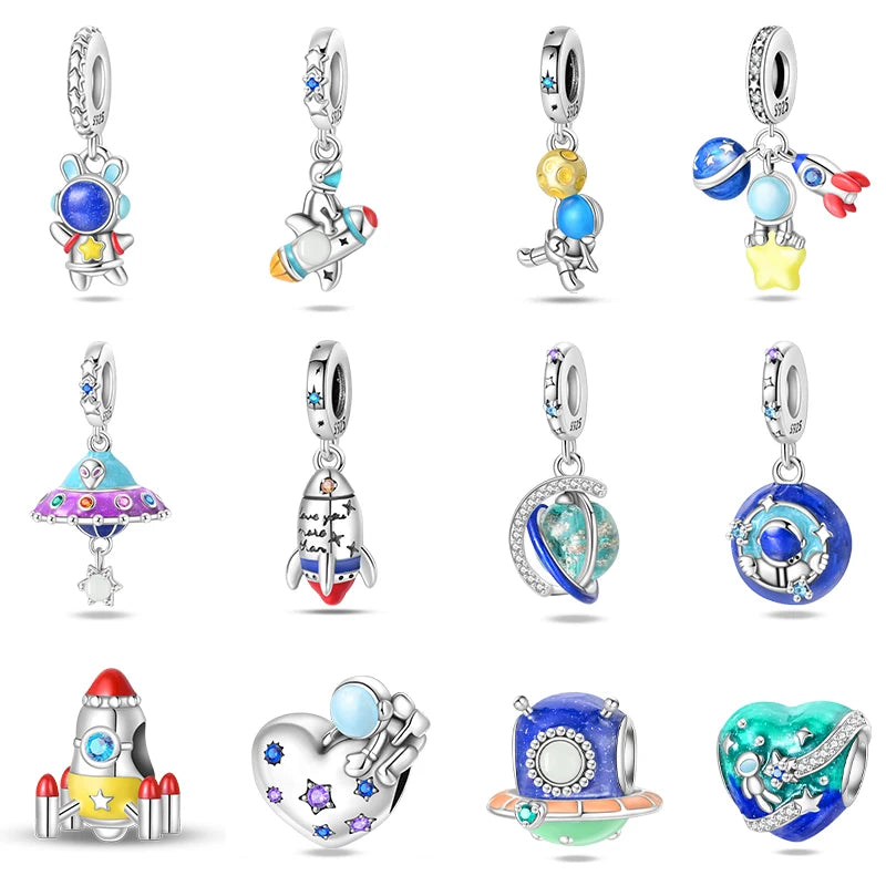 100 % 925 Sterling Silber Mode Raumfahrt Sammlung Rakete Astronaut Charms Perlen passen Qikaola Original Armband DIY Schmuck
